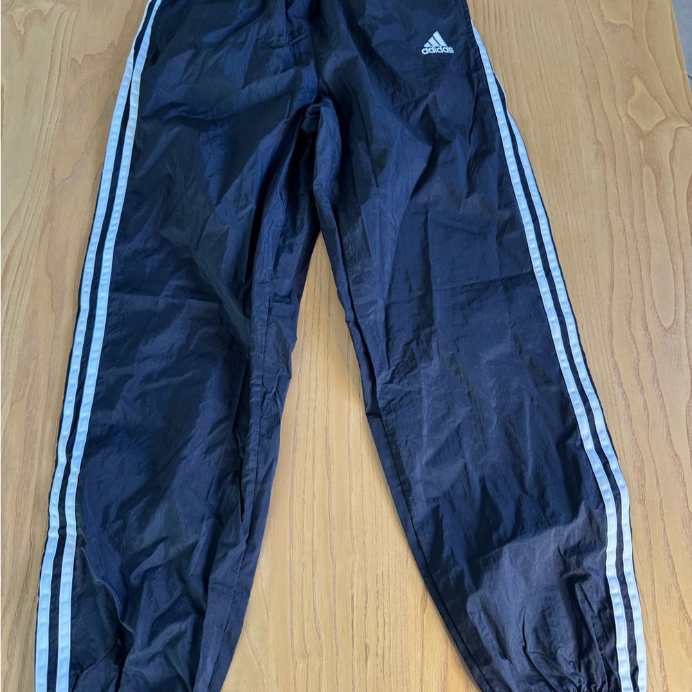 Women’s Adidas Black Track Pants with Iconic Stripes Medium Non-Lined